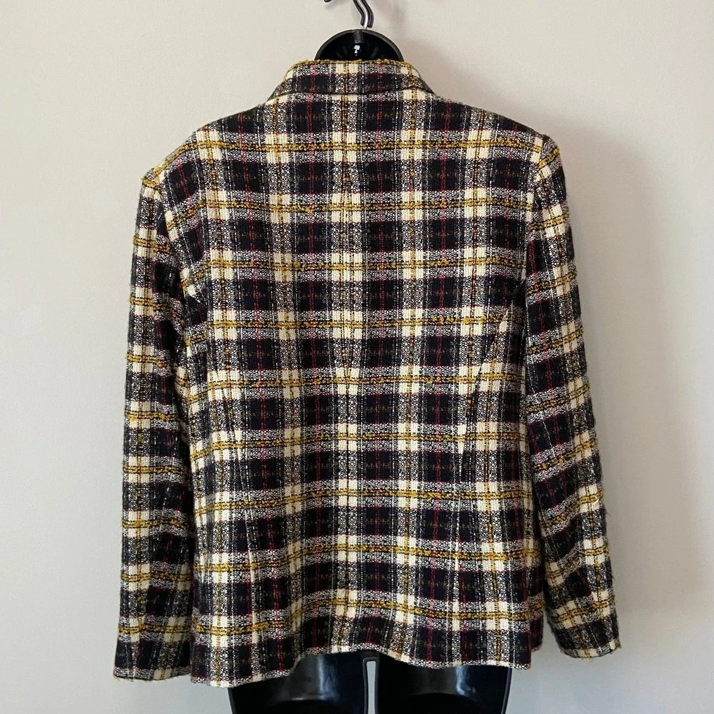 Yellow Red Y2K Plaid Shacket Jacket Blazer Size 16 XL Dark Academia Window Pane - Picture 7 of 10